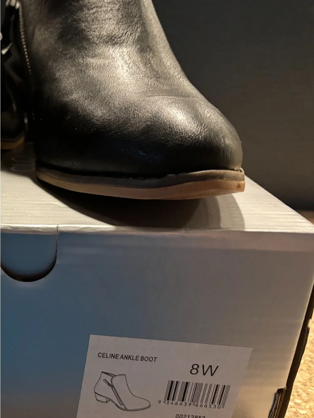 cloudwalkers Black Leather Ankle Booties with Stacked Wood-Tone Heel